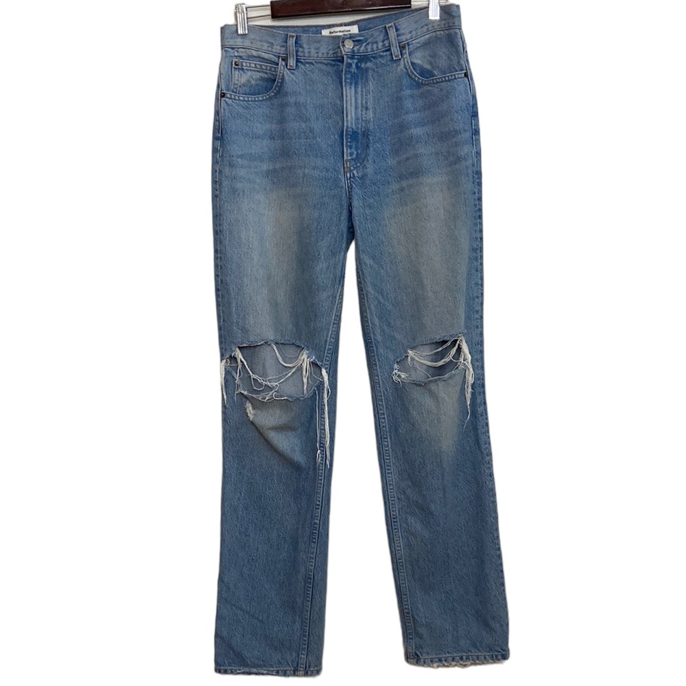 Reformation Jeans Womens 28 Zoe High Rise Loose Montauk Destroyed Light Blue
